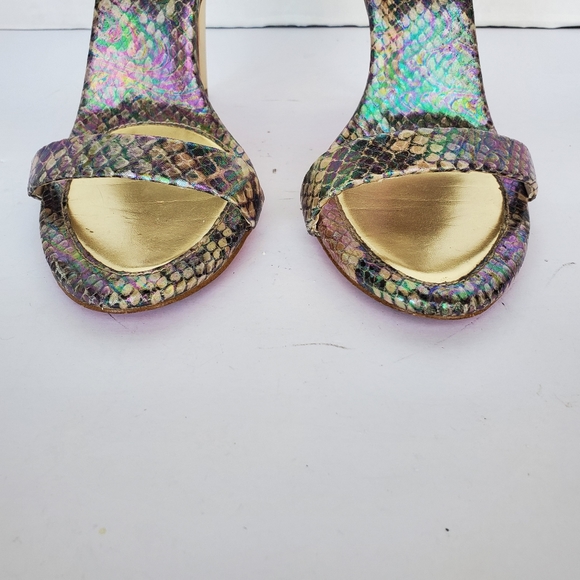 Metallic Heel Sandals Irredescent Snakeprint Ankle Wrap Size 6.5 "rockie" - Picture 4 of 13